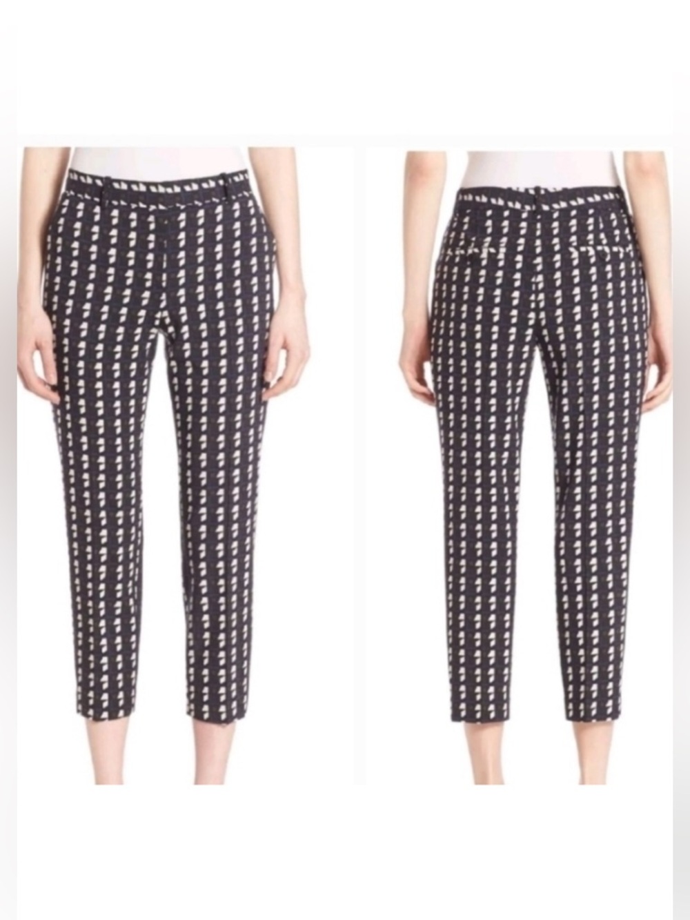 Theory Treeca 2 Geo Plaid Wool Crop Trouser Pants Womens 12 Office Quiet Luxury